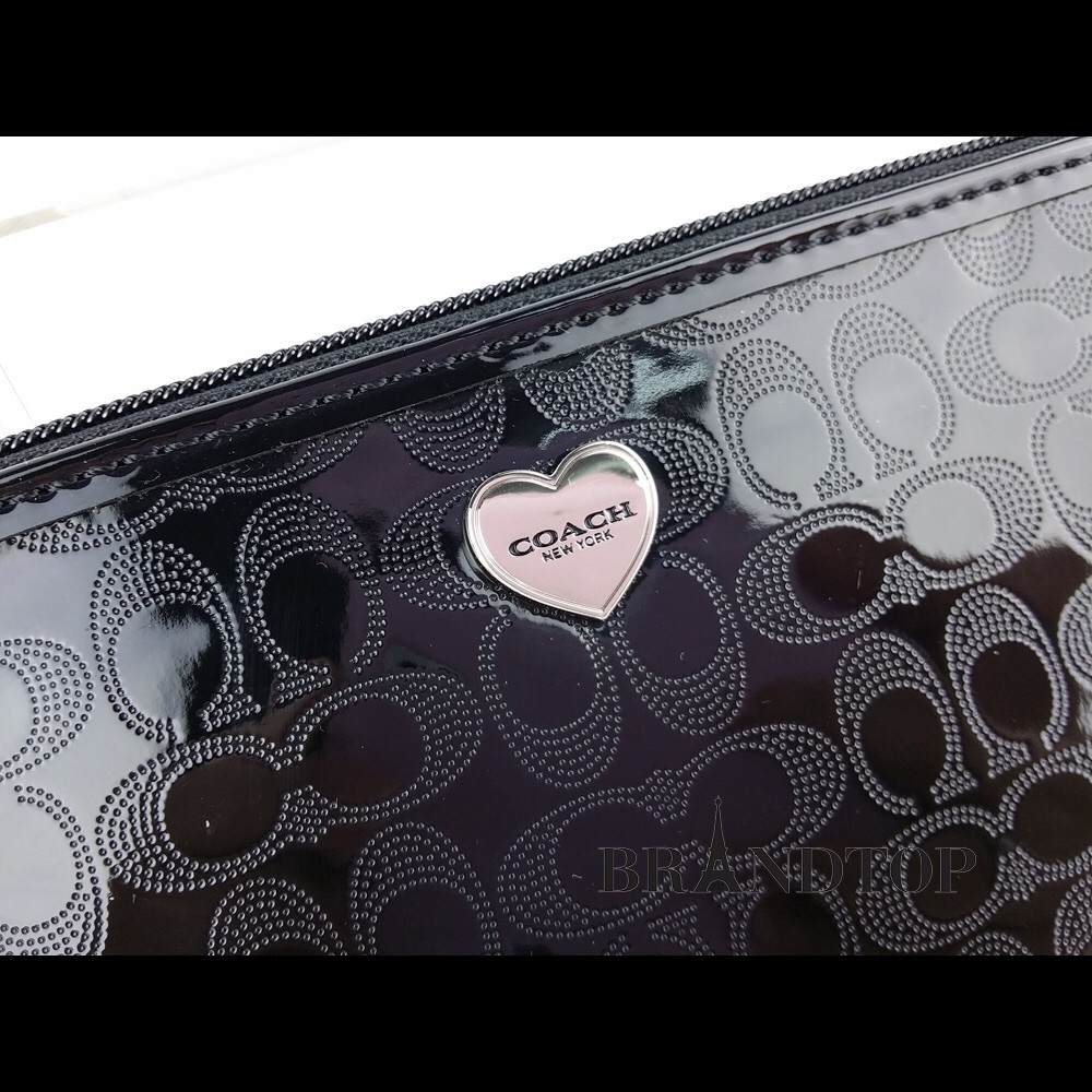 COACH Black Liquid Gloss Medium Wristlet Embossed
